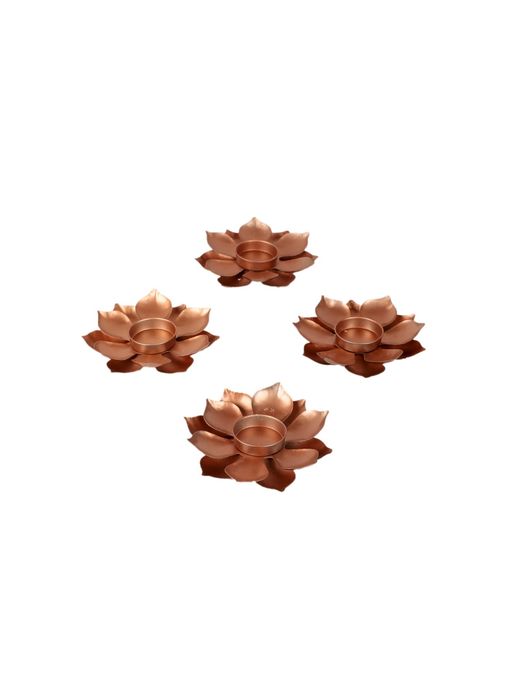 Amaya Decors Flower Copper Tealight Holder Set of 4