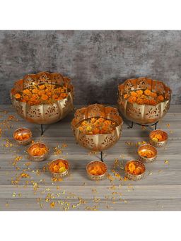 Amaya Decors - Big Lotus Decorative Platter With Stand & Bowls Set of 10