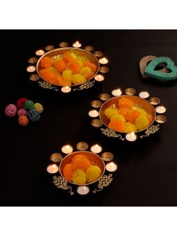 Amaya Decors - Peacock Decorative Platter With Tealight Set of 3
