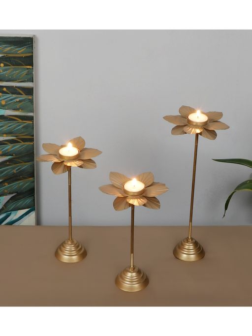Amaya Decors Small Double Hammered Flower Detachable Tealight Holder Set of 3