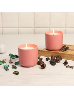 Amaya Decors - Pink Ceramic Glass Wax Candle Set of 2