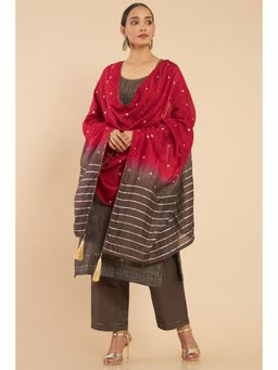 Soch - Women Brown Embroidered Dress Material (Set of 3)
