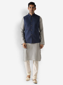KISAH - Men Navy Blue Kurta Jacket (Set of 3)