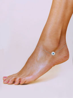 Kai Jewel - Sterling Silver Zircon Studded Evil Eye Anklet