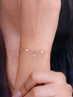 Kai Jewel - Sterling Silver Rose Gold Star Kissed Pearls Charm Bracelet