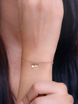 Kai Jewel - Sterling Silver Rose Gold Hearts & Pearl Charm Bracelet