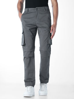 Jack & Jones - Grey 6 Pocket Regular Fit Cargo Pants