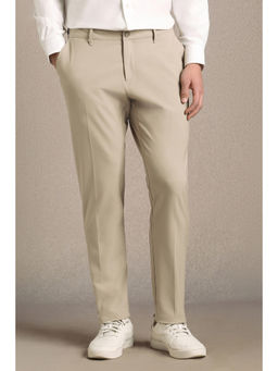 Louis Philippe - Men Beige Solid Flat Front Casual Trouser