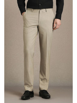 Louis Philippe - Men Beige Solid Flat Front Formal Trouser