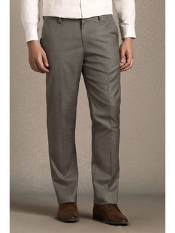 Louis Philippe - Men Grey Textured Flat Front Formal Trouser
