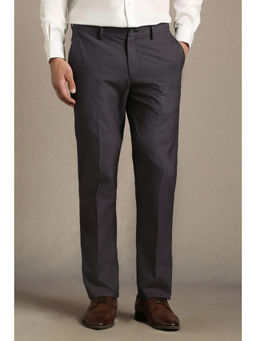 Louis Philippe - Men Grey Textured Flat Front Formal Trouser