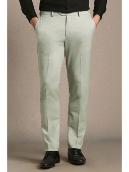 Louis Philippe - Men Olive Solid Flat Front Formal Trouser