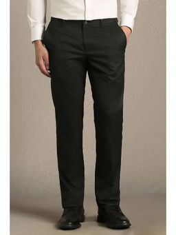 Louis Philippe - Men Black Solid Flat Front Formal Trouser