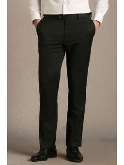 Louis Philippe - Men Black Solid Flat Front Formal Trouser