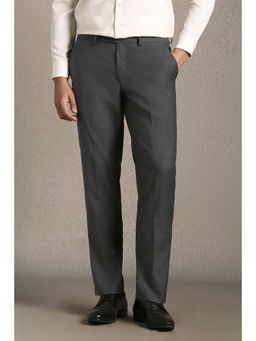Louis Philippe - Men Charcoal Textured Flat Front Formal Trouser