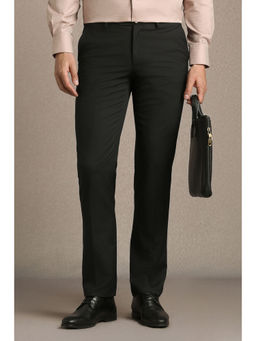 Louis Philippe - Men Black Textured Flat Front Formal Trouser