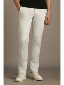 Louis Philippe - Men White Textured Flat Front Casual Trouser