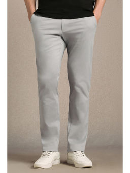 Louis Philippe - Men Grey Solid Flat Front Casual Trouser