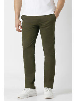 Peter England - Men Olive Solid Slim Fit Casual Trouser