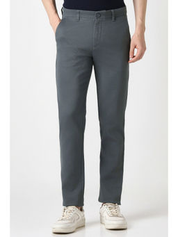 Peter England - Men Grey Textured Smart Slim Fit Casual Trouser