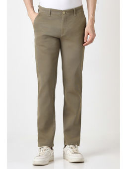 Peter England - Men Beige Textured Slim Fit Casual Trouser