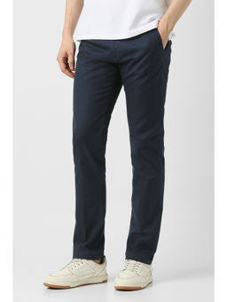 Peter England - Men Navy Textured Slim Fit Trouser