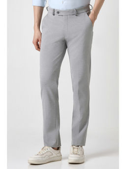Peter England - Men Grey Textured Formal Trouser