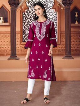 Seva Chikan - Hand Embroidered Purple Cotton Lucknowi Chikankari Kurta