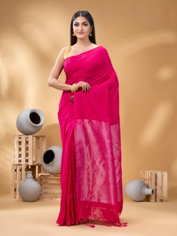 DESH BIDESH - Women Pink Cotton Blend Solid Saree without Blouse