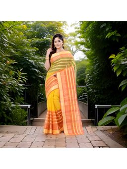 DESH BIDESH - Women Yellow Pure Cotton Woven Saree without Blouse