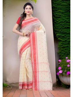 DESH BIDESH - Women Red Cotton Paisley Saree without Blouse
