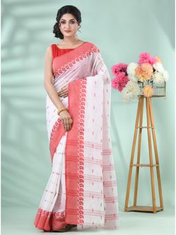 DESH BIDESH - Women Red Cotton Paisley Saree without Blouse