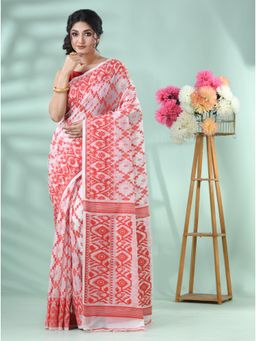 DESH BIDESH - Women Red Cotton Geometric Saree with Unstitched Blouse