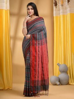 DESH BIDESH - Women Grey Cotton Self Design Saree with Unstitched Blouse