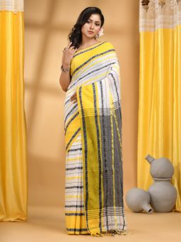 DESH BIDESH - Women Yellow Cotton Self Design Saree with Unstitched Blouse