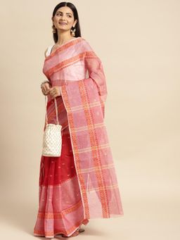 DESH BIDESH - Women Red Cotton Geometric Saree without Blouse