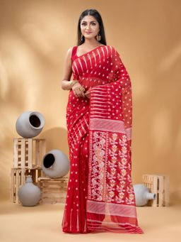 DESH BIDESH - Women Red Pure Cotton Floral Saree without Blouse
