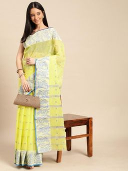 DESH BIDESH - Women Green Pure Cotton Floral Saree without Blouse