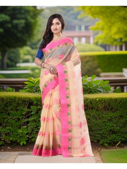 DESH BIDESH - Women Pink Cotton Floral Saree without Blouse