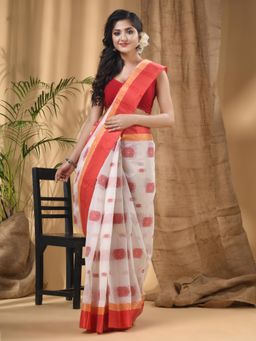 DESH BIDESH - Women Red Cotton Floral Saree without Blouse