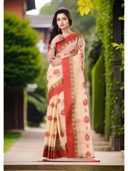DESH BIDESH - Women Red Cotton Floral Saree without Blouse