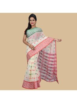 DESH BIDESH - Women Off White Pure Cotton Woven Saree without Blouse