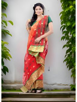 DESH BIDESH - Women Red Pure Cotton Woven Saree without Blouse