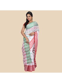 DESH BIDESH - Women White Pure Cotton Woven Saree without Blouse