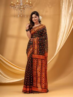 DESH BIDESH - Women Black Pure Cotton Woven Saree without Blouse