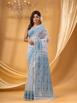 DESH BIDESH - Women Blue Pure Cotton Woven Saree without Blouse