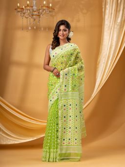 DESH BIDESH - Women Green Pure Cotton Woven Saree without Blouse