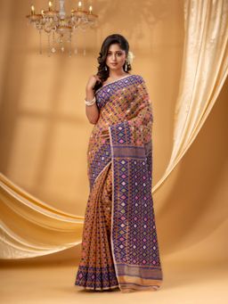 DESH BIDESH - Women Brown Pure Cotton Woven Saree without Blouse
