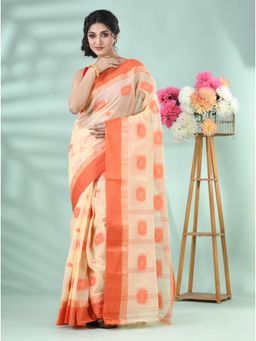 DESH BIDESH - Women Cream Pure Cotton Floral Saree without Blouse