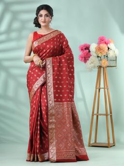 DESH BIDESH - Women Red Silk Blend Paisley Saree with Unstitched Blouse